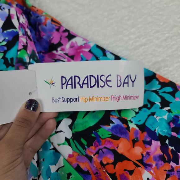 Paradise Bay Dream Gardens Bow front Minimizer Swim Dress Sz 14 Vacation - Picture 5 of 9